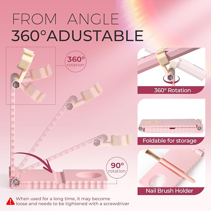 UV Nail Lamp with Stand Foldable, 360°Adjustable Rotation, Portable, Relax Hands,Pink Flash Cure Lamp for Gel Polish Home DIY Salon Women Painting Manicure