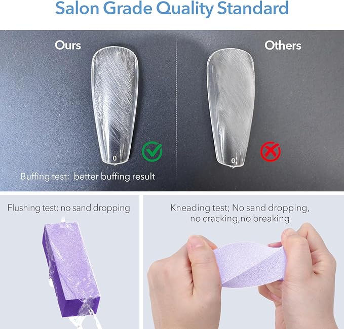 Nail Buffer Block, Coarse Grit 80/80/100, 3.5" Long, 3 Way Buff for Acrylic Nail Gel Polish Nail, Pedicure, Manicure 10 Count, Purple