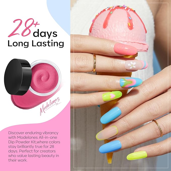 Modelones Dip Powder Nail Kit, 20 Colors Summer Pink Purple Blue Macaron Pastel Dipping Powder Liquid Set Base&Top Activator for French Nail Art Salon DIY Manicure Starter Kit