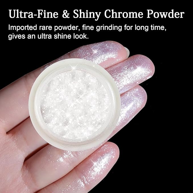 Pearl Chrome Nail Powder BISHENGYF -【0.8g Super Pearl Effect】Nail Chrome Iridescent Aurora Mermaid White Giltter Powder for Nails Art DIY