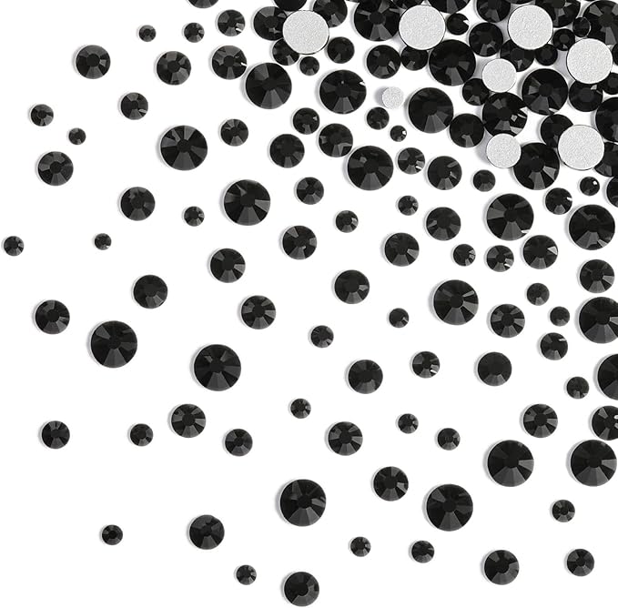Beadsland Rhinestones for Makeup,8 Sizes 2500pcs Black Flatback Rhinestones Face Gems for Nails Crafts with Tweezers and Wax Pencil,Black,SS4-SS30