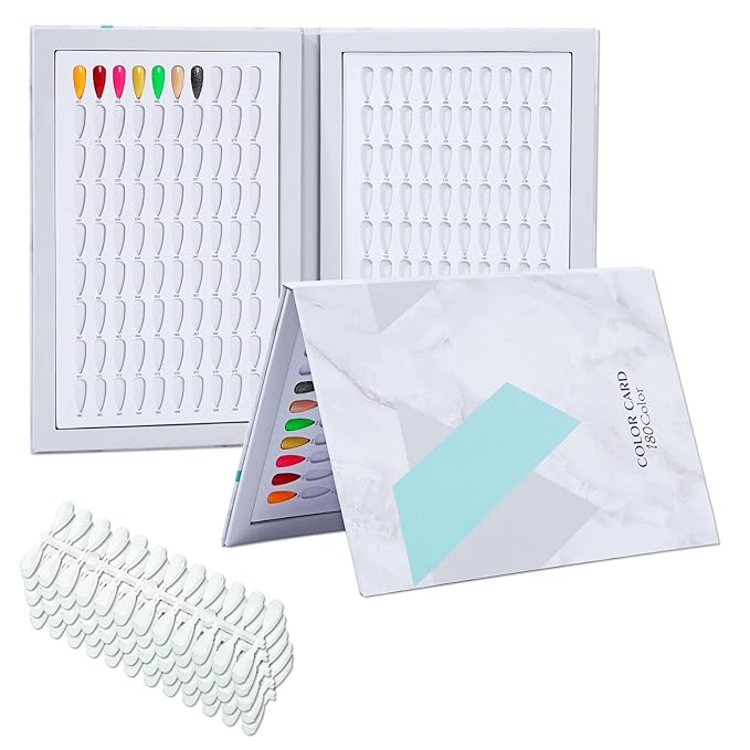 NMKL38 180 Colors Nail Display Chart Nail Gel Polish Organizer Color Card with 240 False Nail Tips Salon Nail Supplies Sample Chart Cardboard Painting Practice Book (Marble)