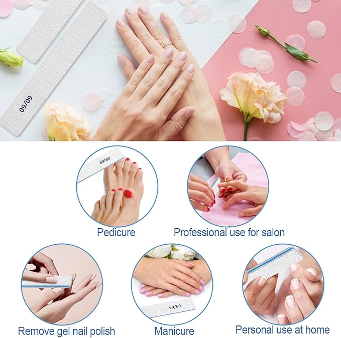 Nail Files-Nail File for Acrylic Nails 12pcs, 60/60 Grit Nail Files Emery Boards for Acrylic Nails, Jumbo File Washable Thick Professional Square Nail File Manicure Tools for Nail Tech