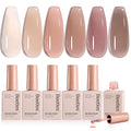 Beetles Nude Gel Nail Polish Set - 6 Colors Neutral Nude Jelly Gel Nail Polish Kit Sheer Transparent Effect Soak Off UV DIY Dusky Mocha French Nail Art Manicure Gifts for Women