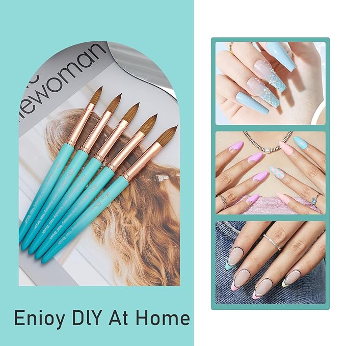 Acrylic Nail Brush Size 16, 100% Pure Kolinsky Nail Brush for Acrylic Application, Professional Nail Extension Manicure Tool Nail Drawing Pen for DIY Home Salon(Cyan)