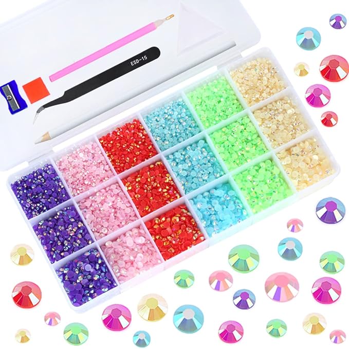 22380pcs Resin Rhinestones Set 3/4/6mm Flatback Stones Glitter Crystal Bulk for Garment Nail Art Decorations Resin Flatback Rhinestones Kit for Nail Crafts Tumbler Round Shape(GG)