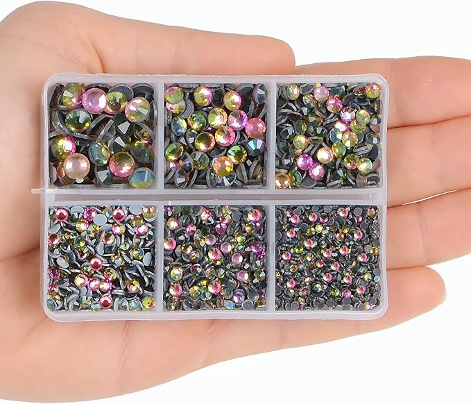4000Pcs Mixed Size Hot Fix Round Crystals Gems Glass Stones Hotfix Flat Back Rhinestones (Vitrail Medium)