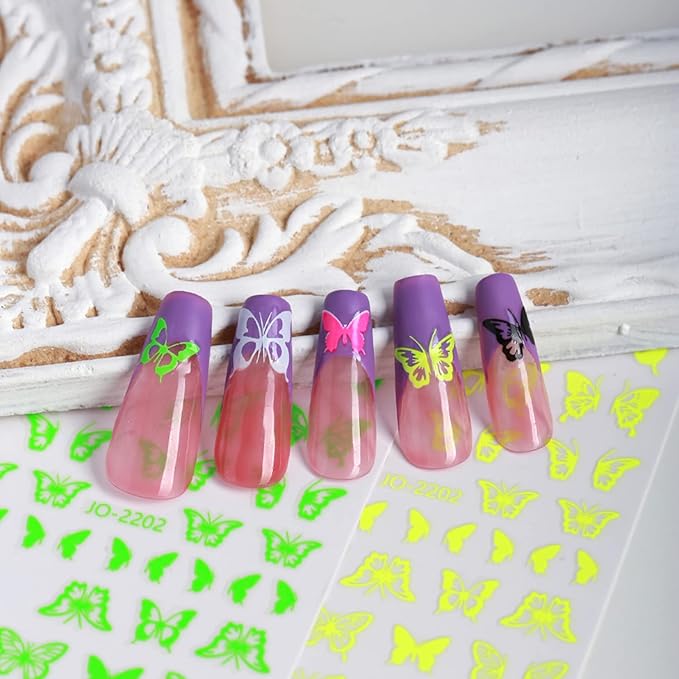 12 Colors Butterfly Nail Art Stickers, 3D Butterfly Self-Adhesive Sticker Design, Laser Gold Silver Red Black White Pink Yellow Green Butterflies Nail Transfer Decals for Women Manicure Decorations