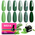 MEFA Green Gel Nail Polish, St. Patrick's Day 6 Colors Green Glitter Nail Polish Gel Dark Avocado Sage Evergreen Sparkle Polish Set Soak Off Nail Art DIY Salon Manicure Nail Art Gifts for Women