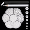 Nail Art Flat Back Half Round Pearl Kits 7, 1 Box of 2400 Pcs Flat-Back White Pearl with Tweezer and Picker Pencil for Home DIY Nails Body Face Craft and Salon Use
