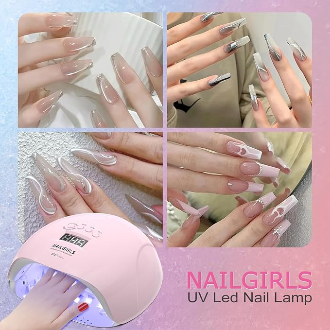 NAILGIRLS UV Nail Lamp 150W for Gel Polish, Professional Fast Curing UV Light for Gel Nails with 36pcs Lamp Beads, 4 Times with LCD Display Auto Sensor, Gift for Women Girl, Pink