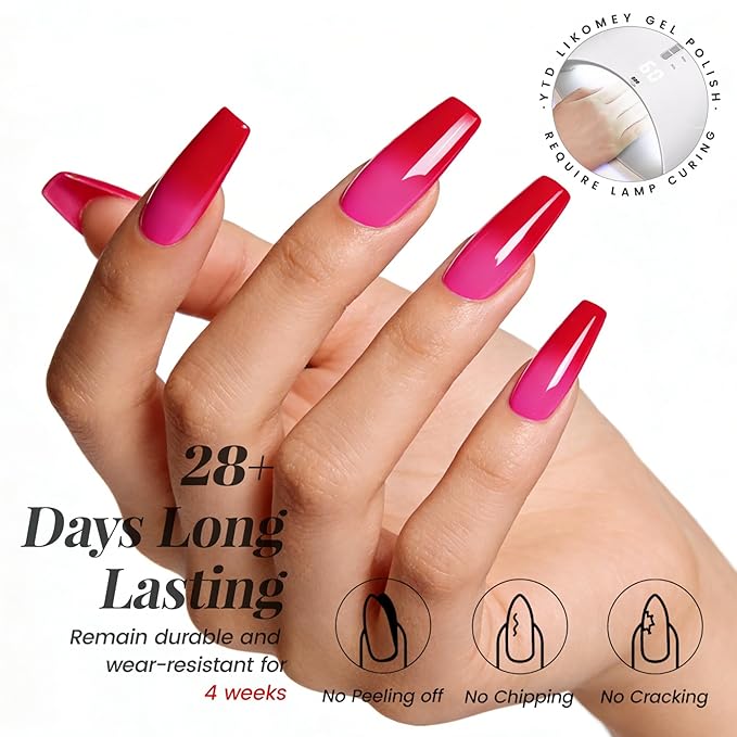 YTD Likomey Color Changing Gel Nail Polish,15ml Hot Pink To Red Mood Temperature Change Colors Ombre Thermal Salon Home Fall Winter Manicure UV Nail Varnish,WB11