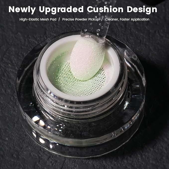 Yokefellow GleamTap Cushion Aurora Chrome Nail Powder -Mermaid Aurora Effect,Nail Art Glitter Decoration for Home DIY Salon Manicure (GT114 Reverie/Green Pink with Pink Green Sheen)