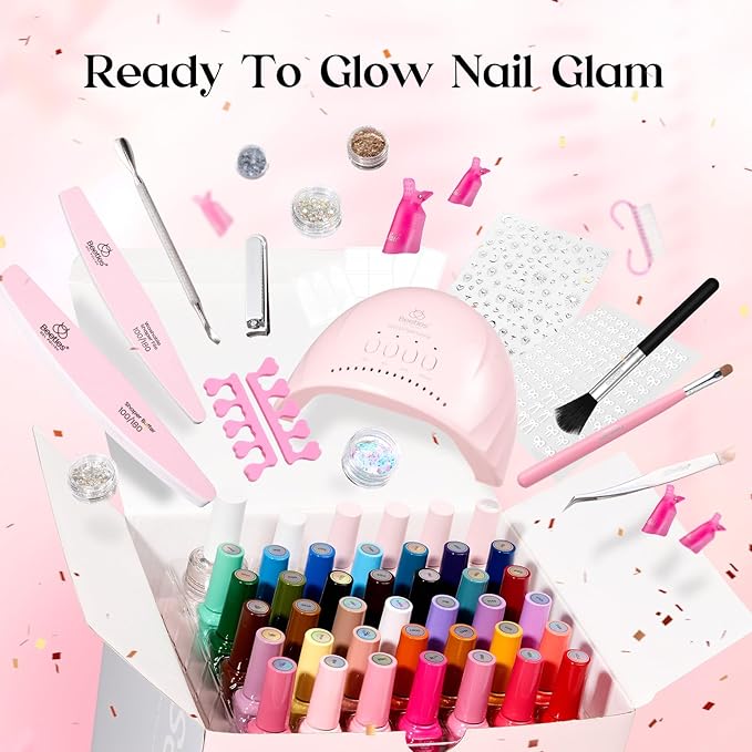 Beetles Gel Nail Polish Kit with U V Light -35 Colors Valentines Gel Polish Set 68 Pcs Gifts for Women -68 Pcs One Color One Bottle Mood Mosaic Nail Kit with Top Base Coat Beauty Must Have DIY Salon
