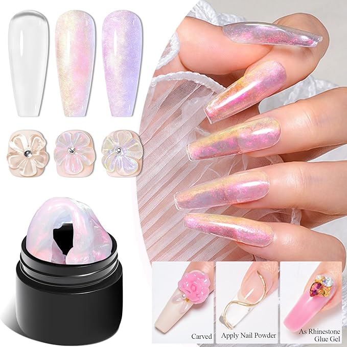 MEET ACROSS Gel Builder Kit: Self-Levelling, Long Lasting Extension Hard Gels for Strengthener, Broken Nails Repair Gel Kit with Nail Forms, Cuticle Pusher, Nail File and Brush Pen