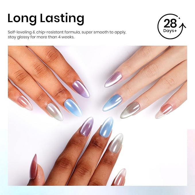 Beetles Cat Eye Gel Nail Polish Set, 6 Colors Jelly Pink Translucent Pastel Blue Purple Orange Green Glass Cat Eye Sheer Gel Polish Kit Soak Off UV Lucite Collection Manicure Gifts for Women