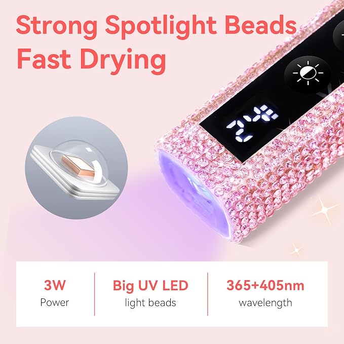 Makartt UV Nail Lamp, Handheld Flash Cure Lamp with Painless Mode 800mAh Rechargeable Portable Nail Light with LCD Display & 3 Timers for Home & Salon DIY(Diamond)