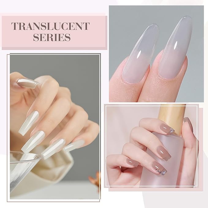CANNI Jelly Gel Nail Polish Set – 6 Colors (Milky White, Nude, Grey), 9ML Sheer Translucent Neutral Gel Polish, Soak Off UV LED, High Gloss Salon Manicure for Women