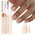 Gel French Tip Nails Medium Square Press on Nails White Tips 300Pcs Pre-applied Primer Natural Nude Fake Nails Extensions Kit for Women Girls DIY