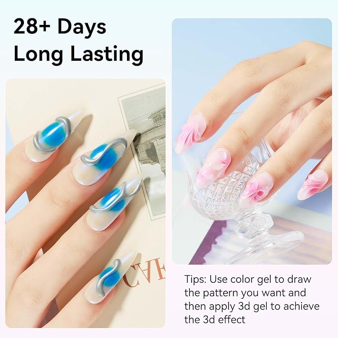 3D Nail Gel, Clear Sculpting Gel for Nail Art No Wipe Molding Gels For Nails, Easy To Sculpture Gels for 5D Nail Design, Nail Charm, Liner, Drawing, Embossing Nail Decoration DIY Manicure