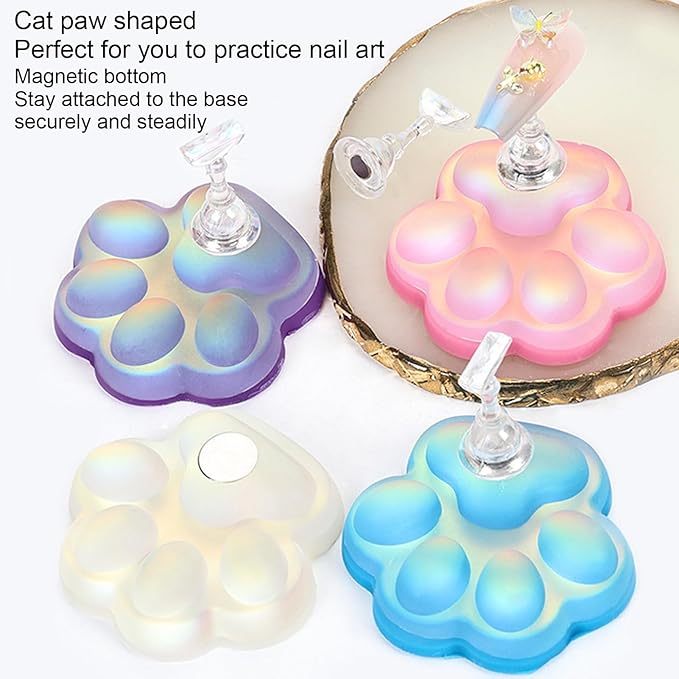 Dioche 4pcs Cat Claw Nail Holder Stands, Training Fingernail Display Stands, Stand Magnetic Press on Nail Practice, Stands Crystal Holders Fake Nail Tip, for Painting Nails, Wholesale Business