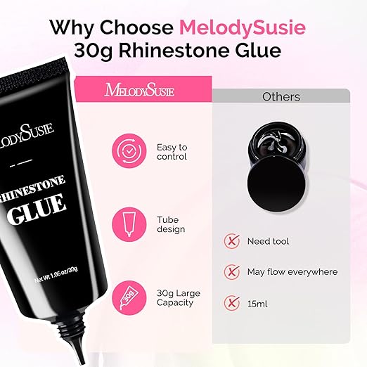 MelodySusie Rhinestone Glue Super Strong Gel Nail Glue for 3D Sculpting Nail Art Design Chrome Powder Decals Decor Need UV/LED Cured 30g