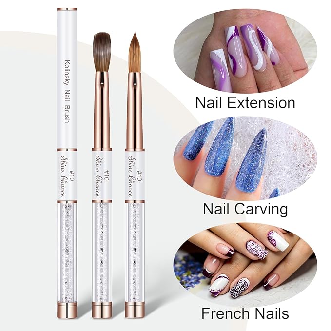 Acrylic Nail Brush Size 10, 100% Real Kolinsky Art Nail Brush for Acrylic Powder Application, Handmade Women Manicure Nail Extension Tool for Professional DIY Home Salon and Beginners