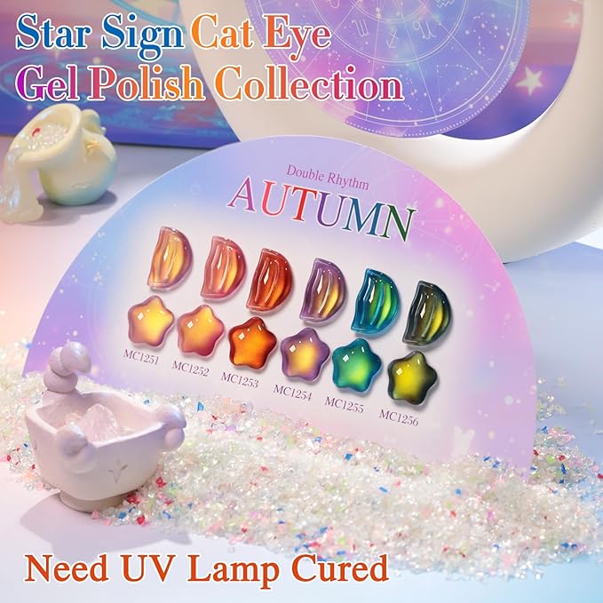 Double Rhythm 0.5 OZ Cat Eye Gel Polish with Magnet 15ML Holographic Glitter Shimmer Translucent Jelly Color Magnetic Nail Polish Salon DIY at Home (Sunny Red Purple-MC1252)
