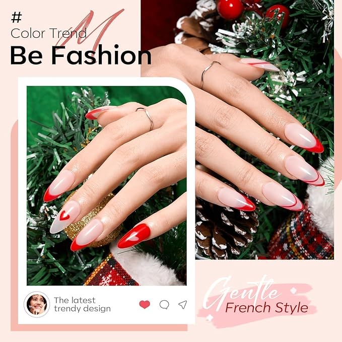 modelones Red Heart Gel Nail Polish, 2Pcs 15ML Red Jelly Nude Spring Gel Polish Set Soak Off Nail Lamp U V LED Cured for Classic French Nail Art Design Valentine's Day Gift for Women