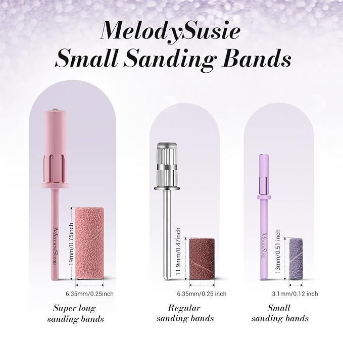 MelodySusie 120 Pcs Nail Drill Bits Small Sanding Bands for 3.1mm Mandrel Bit, 180 Fine Grit Nail File for Acrylic Nails Gel Manicures and Pedicure, Purple (Only Sanding Bands)