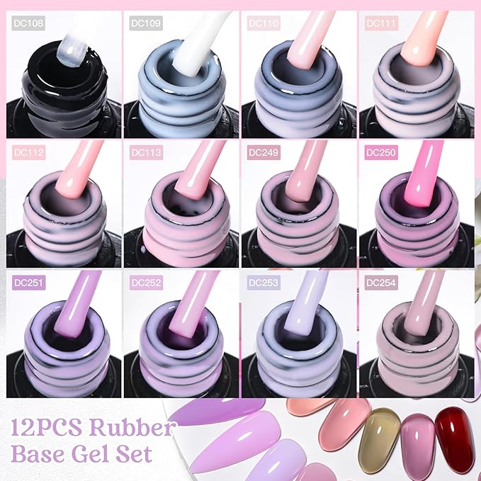 MTSSII Base Color Gel Nail Polish, 12 Colors Nude Pink Clear Gel Polish Peach Pink White Purple Nail Polish Neutral Sheer French Tip Base Colors Soak Off Nail Art Manicure DIY at Home Gift for Women