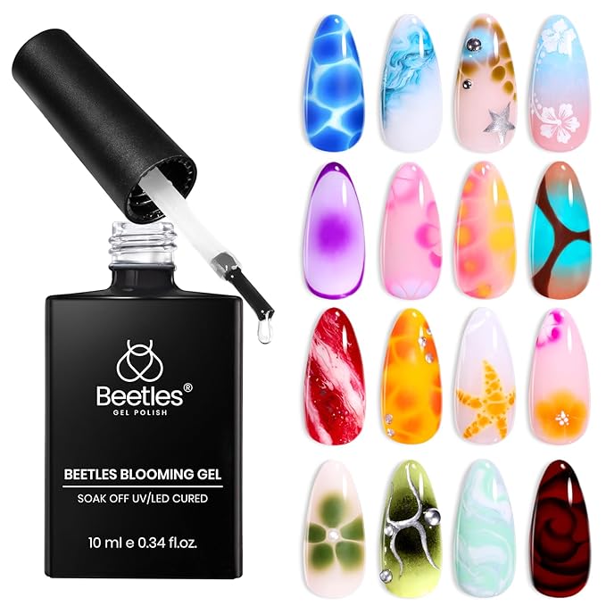 Beetles Blooming Gel Nail Polish Clear Uv Led Blossom for Spreading Effect Soak off Marble Natural Stone Watercolor Floral Print Nail Art Design Diy Spring Gifts for Women