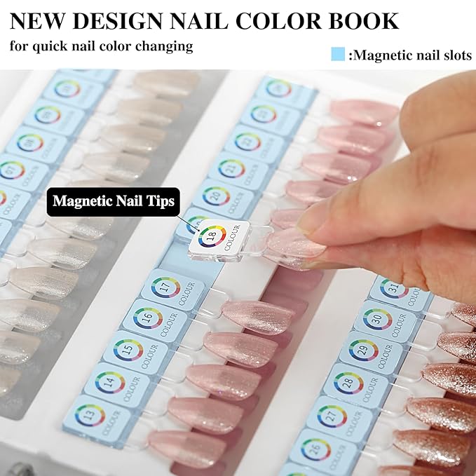 Acrylic Magnetic Nail Color Book Inside Page & Magnetic Nail tips,Durable, Easy to Color,Perfect for Nail Practice & Professional Use