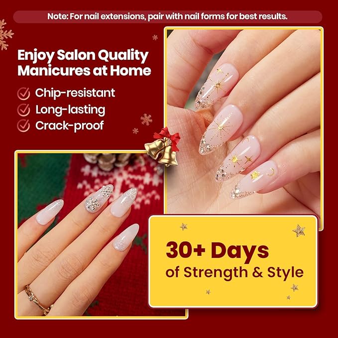 Beetles HEMA Free Builder Nail Gel Kit-Enchanted Night Thickening Strengthening Building Apex for Sensitive Nails Beginner DIY Salon at Home White Red Builder Gels with Base&Top Coat UV & LED Cured