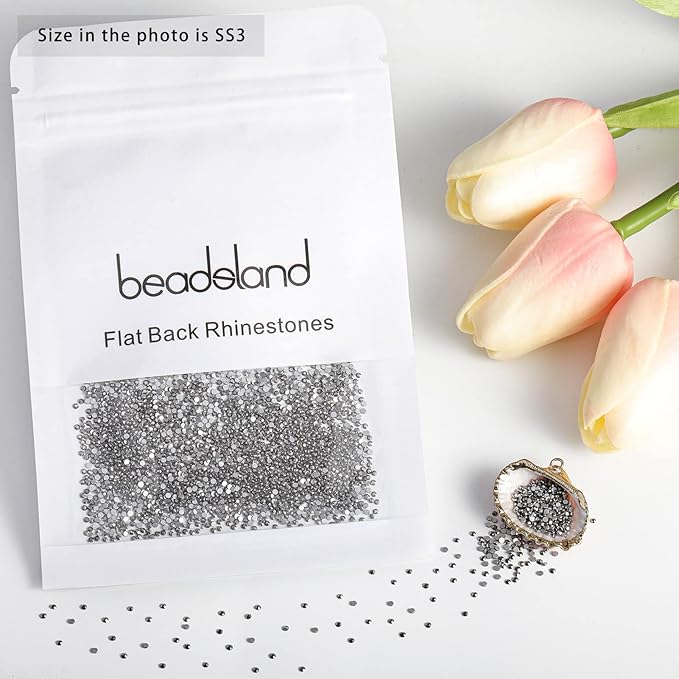 Beadsland Flat Back Crystal Rhinestones Round Gems for Nail Art and Craft Glue Fix, Hematite, 1.2-1.4mm, SS3/1440pcs
