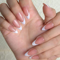 24pcs French Tip Medium Almond Press On Nails, Reusable Nail Kit with Nail Glue Adhesive Tabs Mini Nail File, 10 Sizes