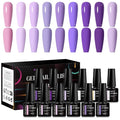 MEET ACROSS 12pcs Gel Nail Polish Set,Soak Off UV LED Lamp Gel Nail Polish Kit,Fashion Shimmer Nail Art Design Gifts for Women Manicure Salon (Purple)
