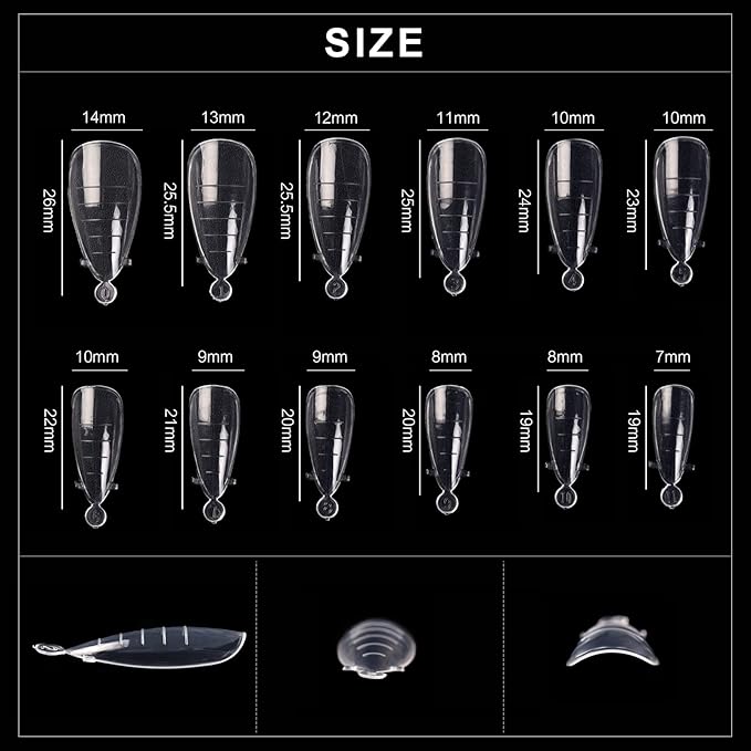 120Pcs Dual Nail Forms Poly Extension Gel Nails Full Cover Nail Tip Builder Molds 12 Sizes Clear Almond for Solid Nail Gel Glue Nail Art Design for Home & Salon