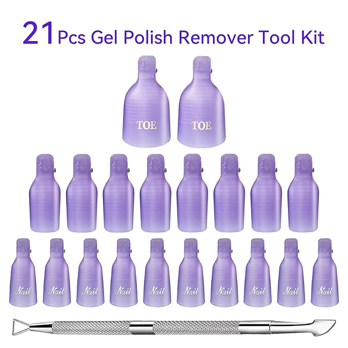 Makartt Nail Polish Remover Clips Kit, 20PCS Reusable Nail Soak Off Clips for Fingers & Toes, Acrylic & Nail Remover Tools, Double-Ended Cuticle Pusher, Fast, Mess-Free Gel Removal at Home or Salon