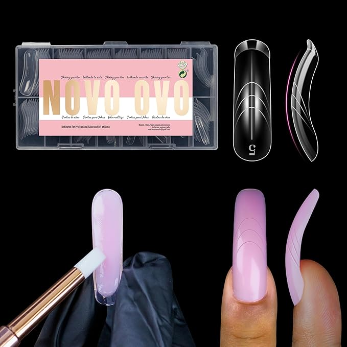 NOVO OVO Helloween Curved Square Nail Dual Forms for Poly Gel Extension with Guiding Line Inside, M L XL Reusable Full Cover Acrylic/Builder/Hard Gel Polygel Molds for Salon DIY x 15 sizes 150 Pcs