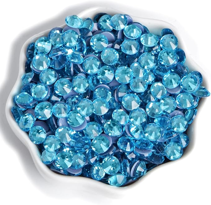 2880 Pieces SS3 Aquamarine Hotfix Rhinestones Flatback Round Crystal Glass Rhinestones Gems for Crafts Nail Face Art Clothes Shoes Bags DIY