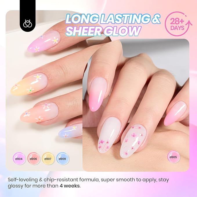 Beetles Pastel Gel Nail Polish Set - 6 Colors Spring Jelly Gel Polish Kit Pink Blue Purple Orange Yellow Green Sheer Translucent Effect Soak Off UV Macaron Dream Nail Art DIY Gift for Women