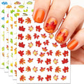 Fall Nail Art Stickers, Thanksgiving Day Laser Glitter Nail Decals, 3D Self-Adhesive Maple Ginkgo for DIY Nail Supplies Decoration(6 Sheets)