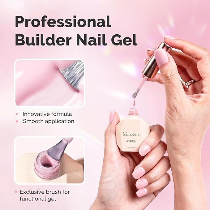 MelodySusie Builder Nail Base Gel Pink Builder Gel for Nails Thickening, Soak Off UV Gel,Extension Gel Rhinestone Nail Glue Gel in a Bottle for Nail Art Design Gift for Women-76