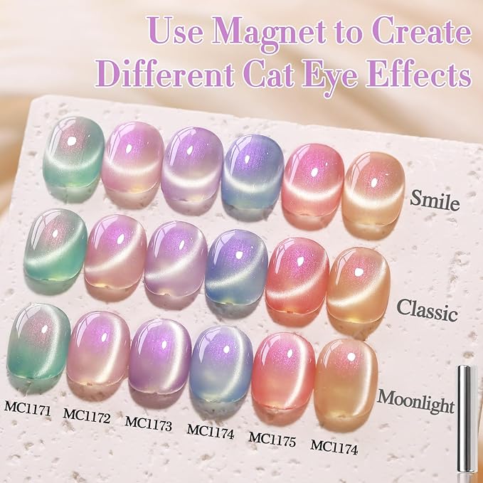 Double Rhythm 0.5 Oz Cat Eye Gel Polish with Magnet Same Color Same Bottle Holographic Glitter Shimmer Translucent Color Salon 15 ML Magnetic Nail Art (Mermaid Purple-MC1173)