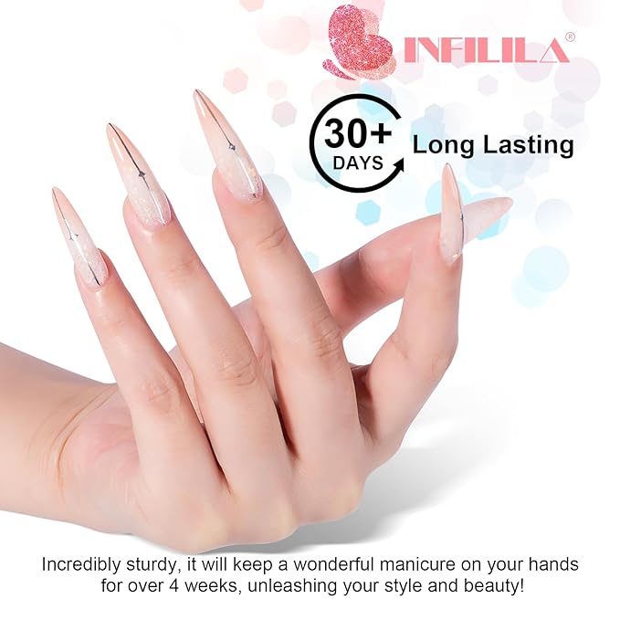 NXJ INFILILA Glitter Poly Nail Gel, Milky White Colors Poly Extension Gel Nail Enhancement, Thickening Glossy Builder Home DIY Salon Use for Girls UV/LED Nail Lamp Required P01