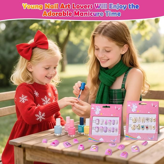 Fake Nails Set for Kids 144Pcs, Shynek 6 Pack Press on Nails Mini False Nails Girls Manicure Set for Children Toddlers, Cute Stuff for Girls Gift