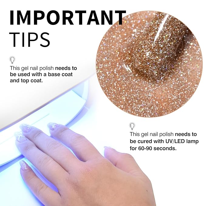 CANNI Gel Polish Glitter Gel Nail Polish Set, 8 Colors Champagne Silver Rose Gold Pink Black Shiny Glitter Gel U V LED Soak Off Manicure Kit Gift for Women Girls