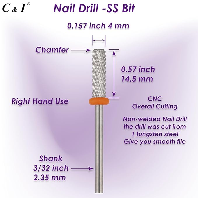C & I Nail Drill SS Bit -Super File, Super Slim, Professional E-File for Nail Techs, CNC Overall Production, Nail Supply for Beauty Salon (Double Coarse -XXC)