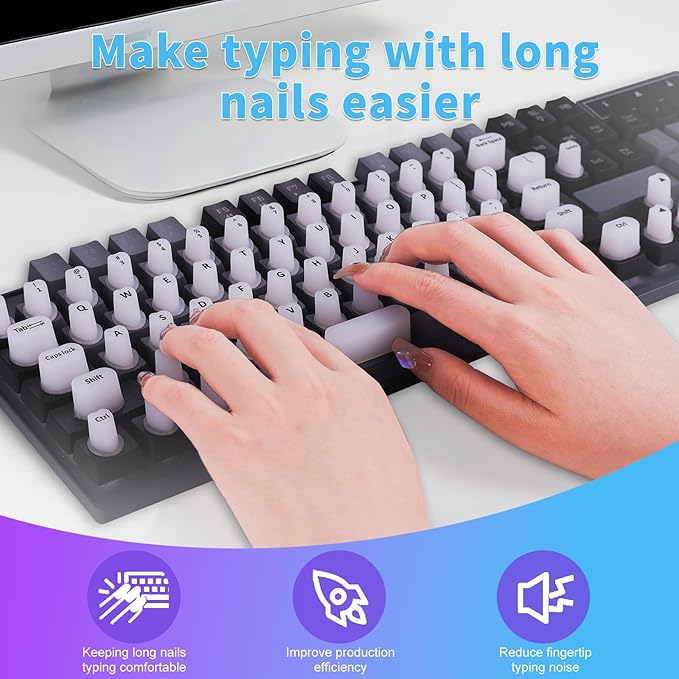 70 Pcs RaisedTip Keyboard Stickers for Long Nails with Letters: Adhesive Typing Bubbles for Women,Office & Gaming Girls Accessories Gift (White, 70)